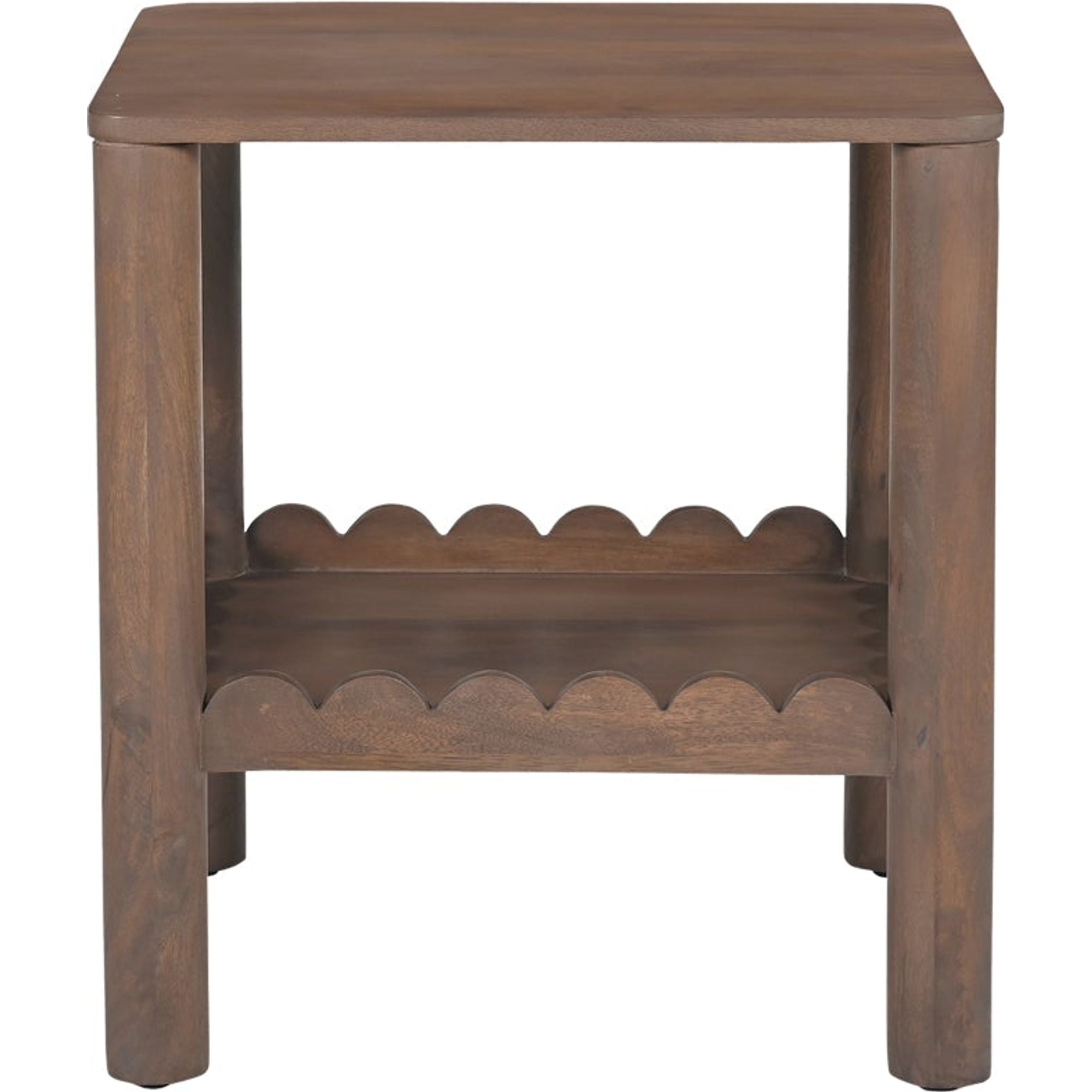 Table d'appoint moderne en bois avec plateau carré et étagère inférieure ouverte pour salon