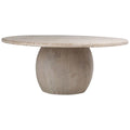 Table à manger rustique en pin recyclé avec plateau rond et finition lavée chaude pour salle à manger
