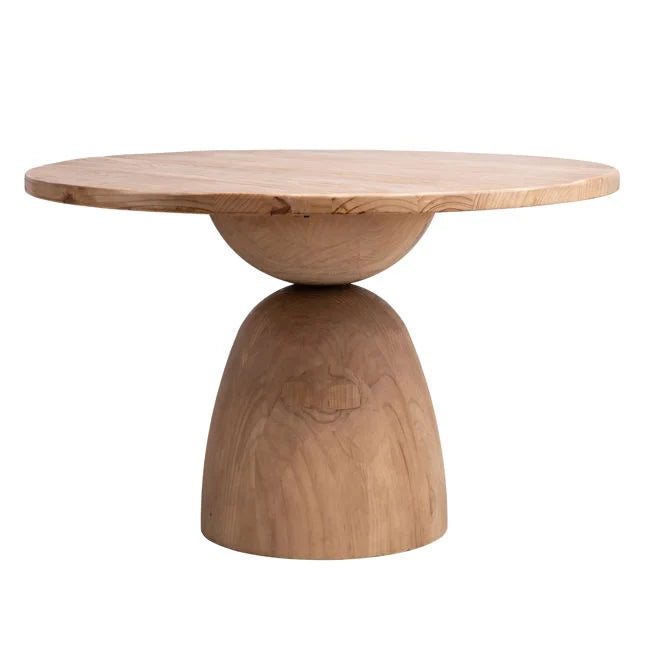 Table de salle à manger moderne « Coastal » en pin recyclé avec plateau rond et veinure organique