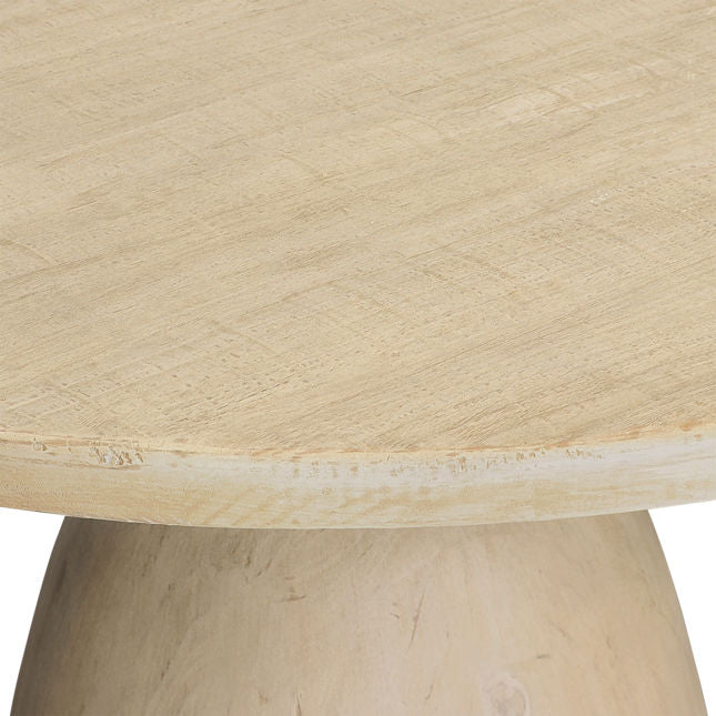 Table de salle à manger moderne « Coastal » en pin recyclé avec plateau rond et veinure organique