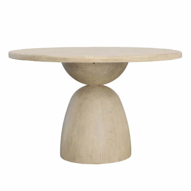 Table de salle à manger moderne « Coastal » en pin recyclé avec plateau rond et veinure organique