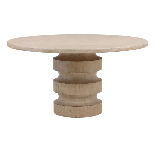 Table de salle à manger en pin recyclé de style côtier avec plateau rond lavé à chaud