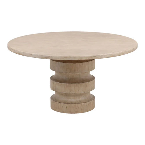 Table de salle à manger en pin recyclé de style côtier avec plateau rond lavé à chaud