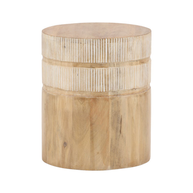 Table d'appoint en bois de manguier naturel avec plateau rond et piédestal minimaliste pour salon