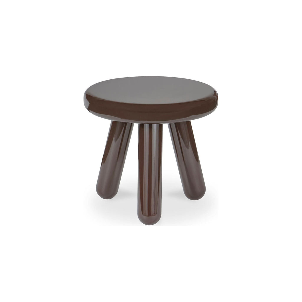 Table d'appoint contemporaine en bois d'hévéa laqué avec plateau rond à bordure courbée et forme inspirée d'un ballon pour le salon