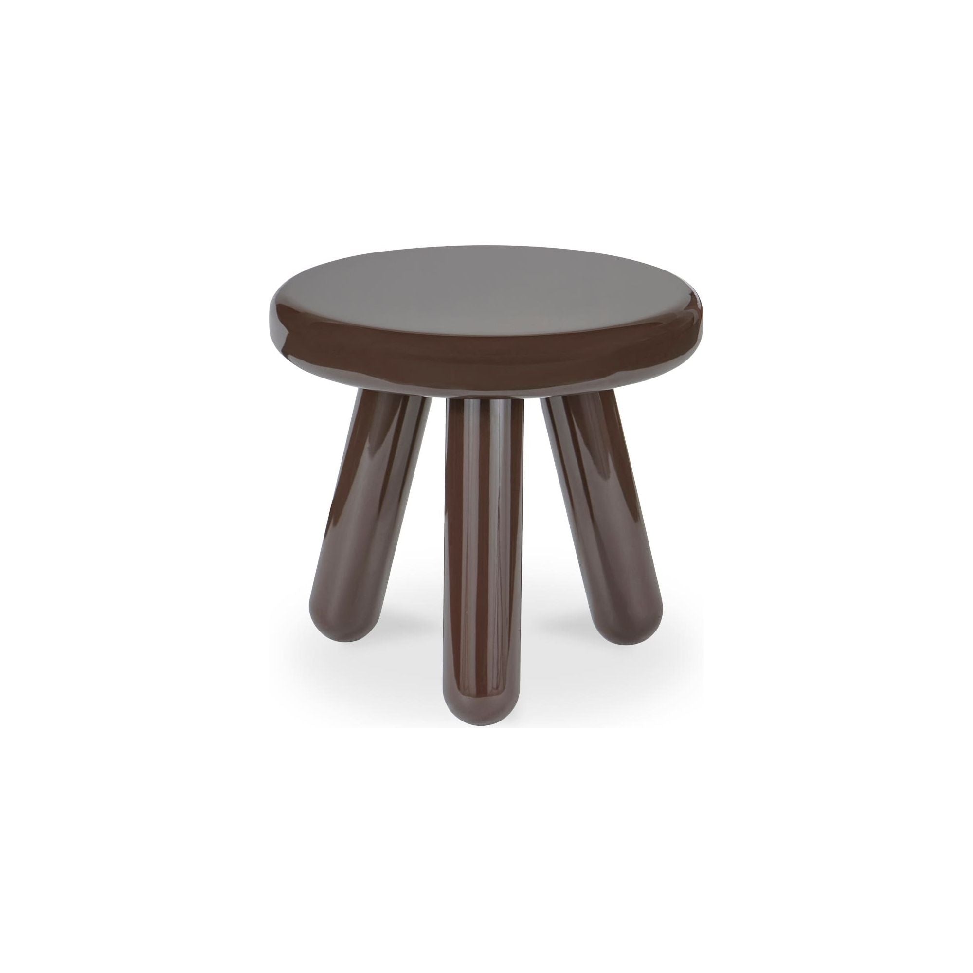 Table d'appoint contemporaine en bois d'hévéa laqué avec plateau rond à bordure courbée et forme inspirée d'un ballon pour le salon