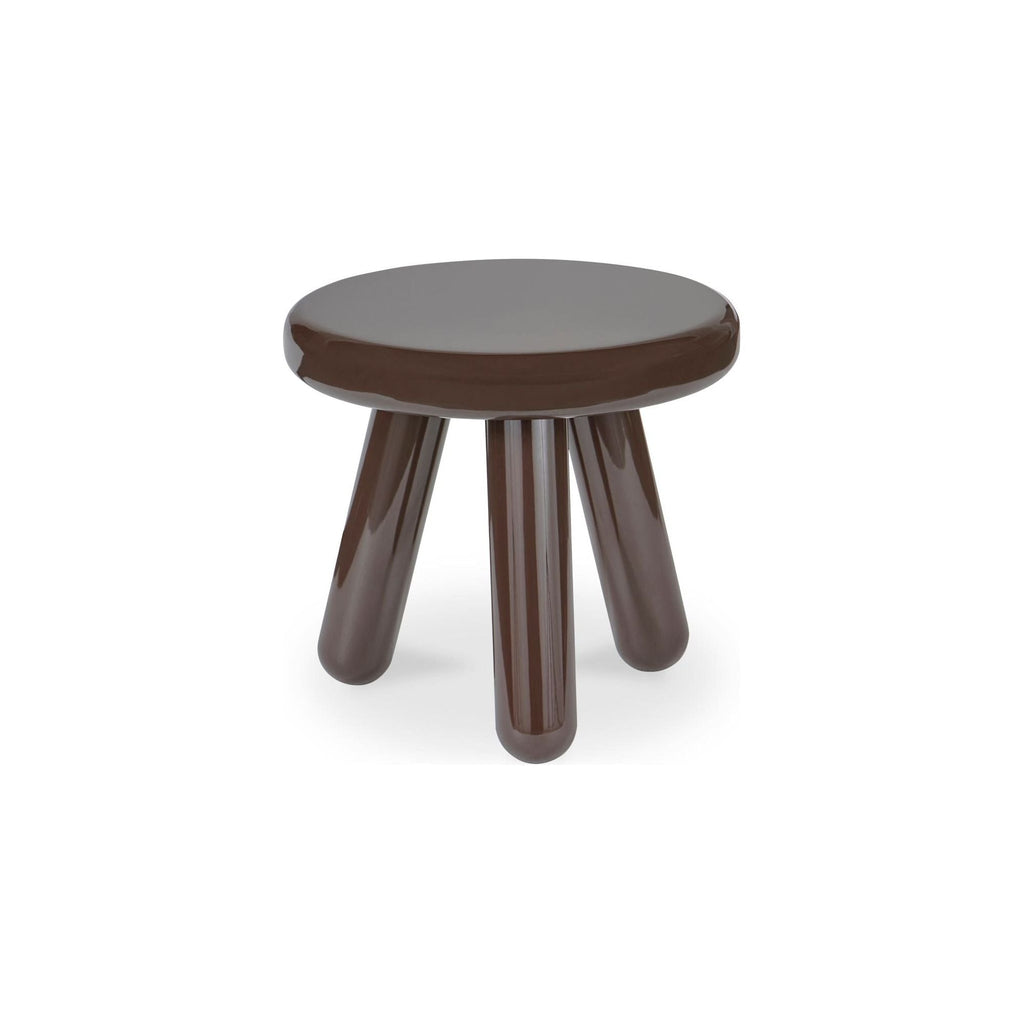 Table d'appoint contemporaine en bois d'hévéa laqué avec plateau rond à bordure courbée et forme inspirée d'un ballon pour le salon