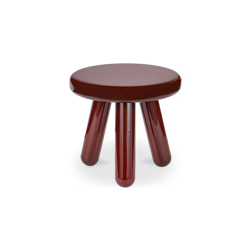 Table d'appoint contemporaine en bois d'hévéa laqué avec plateau rond à bordure courbée et forme inspirée d'un ballon pour le salon