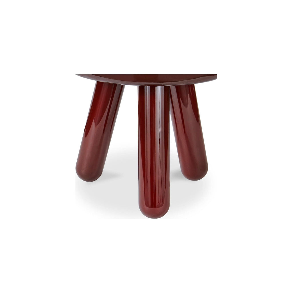 Table d'appoint contemporaine en bois d'hévéa laqué avec plateau rond à bordure courbée et forme inspirée d'un ballon pour le salon