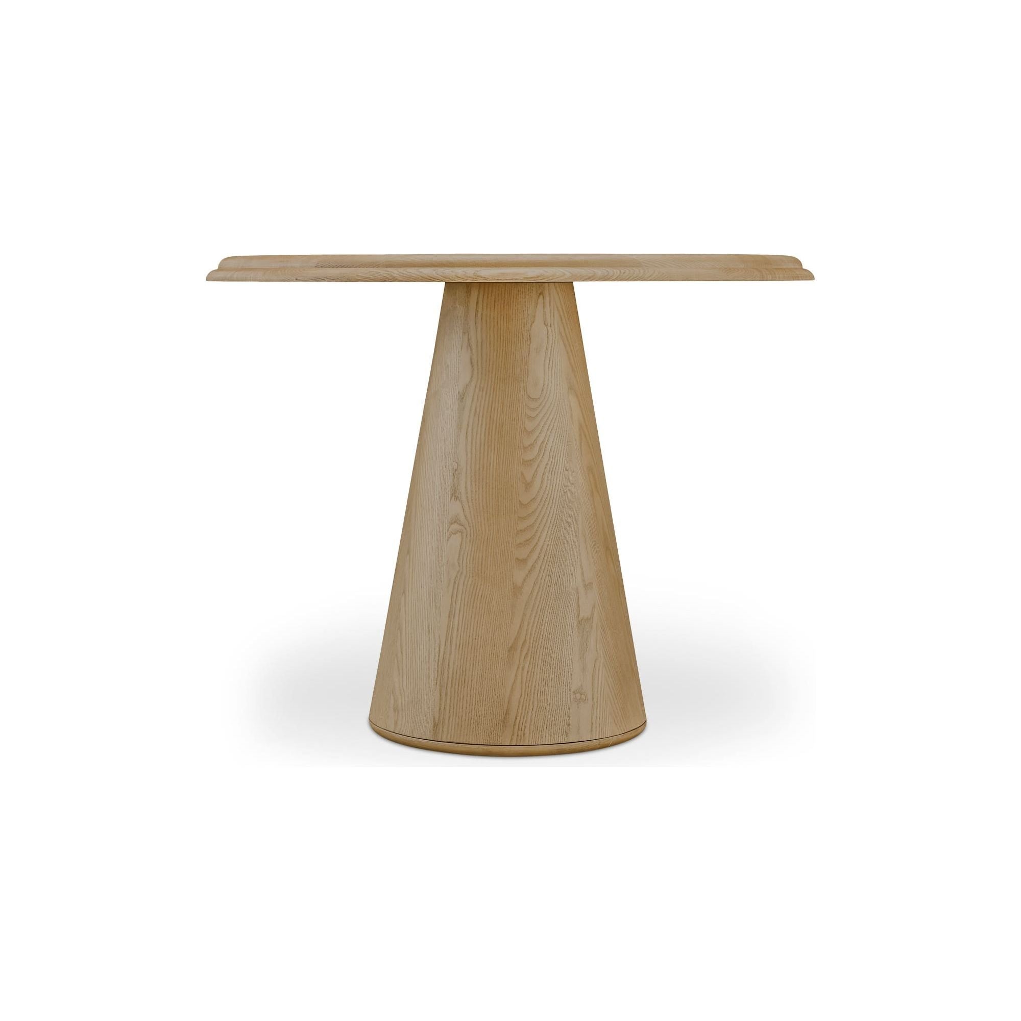 Table basse en frêne massif de style Mid-Century Modern avec plateau rond à double bord biseauté et piètement tulipe pour salon