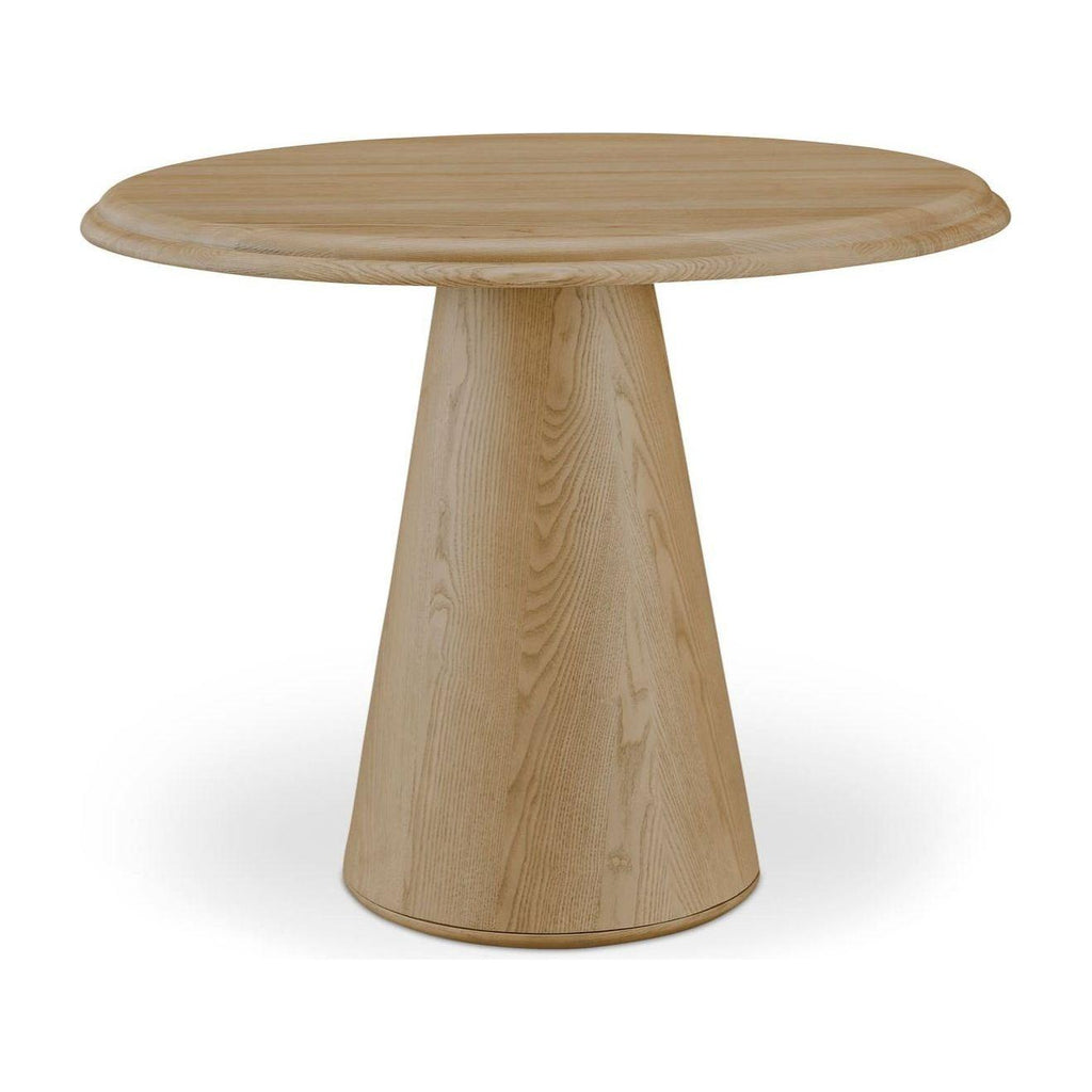 Table basse en frêne massif de style Mid-Century Modern avec plateau rond à double bord biseauté et piètement tulipe pour salon