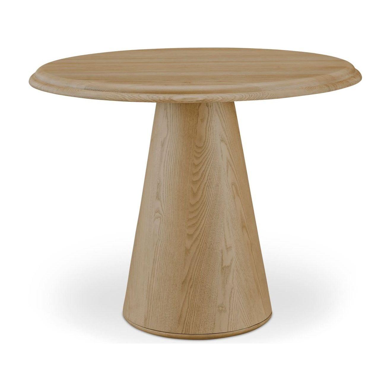 Table basse en frêne massif de style Mid-Century Modern avec plateau rond à double bord biseauté et piètement tulipe pour salon