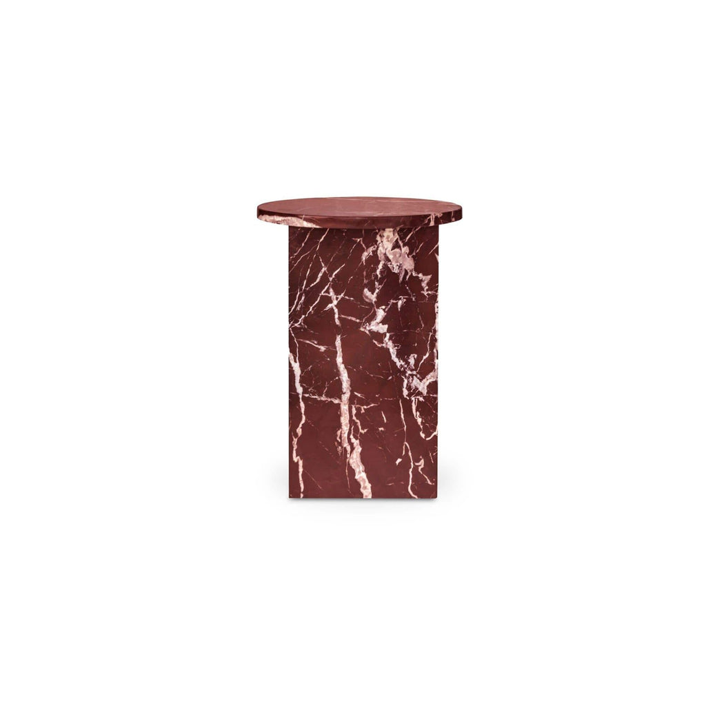 Table d'appoint contemporaine en marbre massif avec plateau rond et base sculpturale audacieuse pour le salon