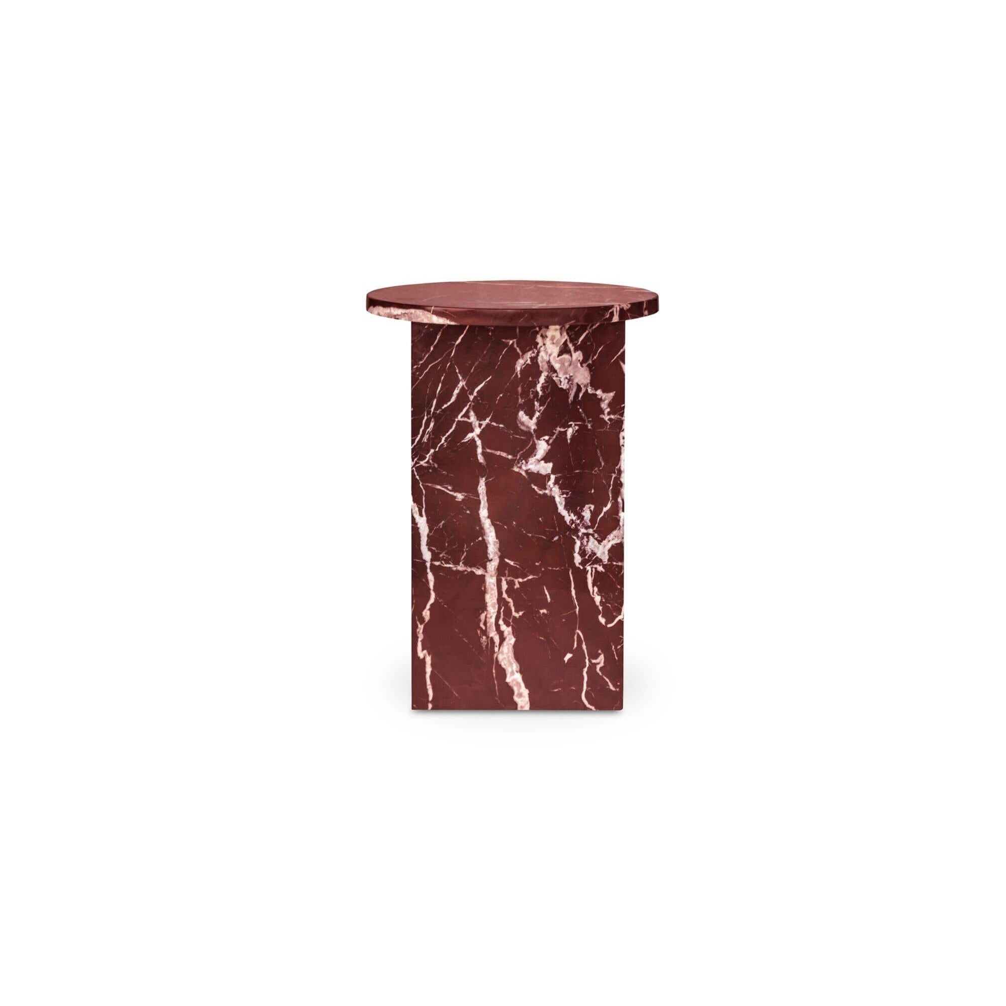 Table d'appoint contemporaine en marbre massif avec plateau rond et base sculpturale audacieuse pour le salon