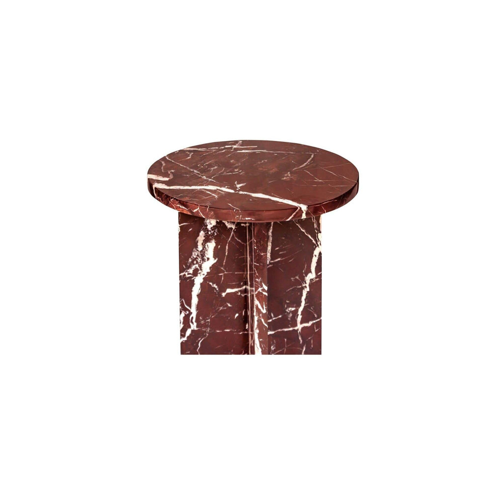 Table d'appoint contemporaine en marbre massif avec plateau rond et base sculpturale audacieuse pour le salon
