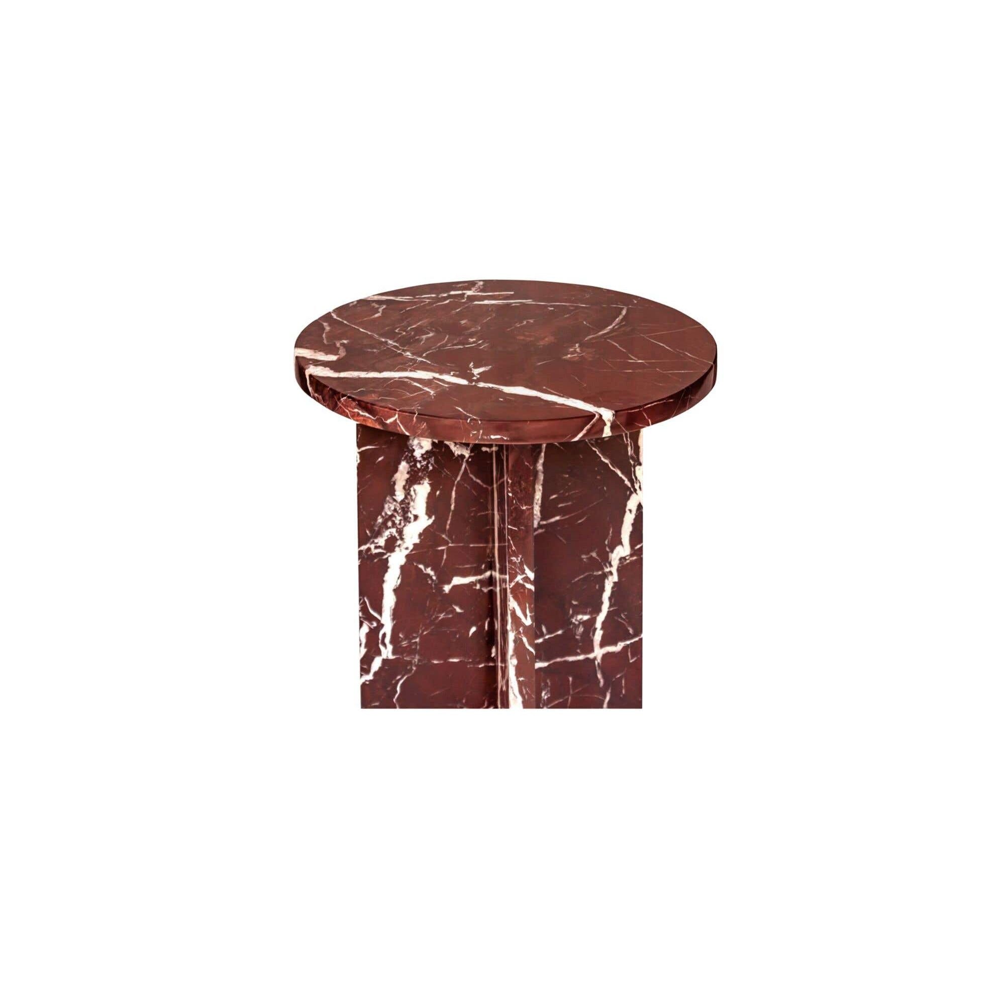 Table d'appoint contemporaine en marbre massif avec plateau rond et base sculpturale audacieuse pour le salon