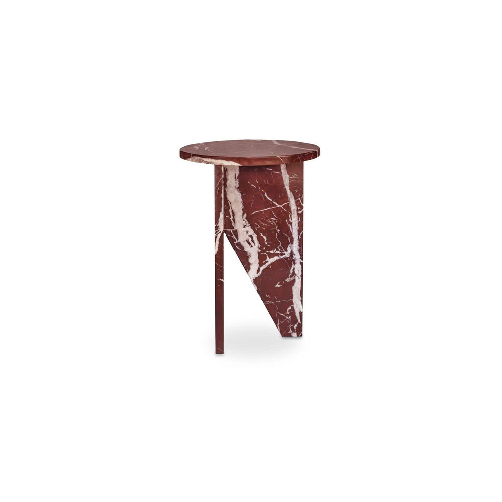 Table d'appoint contemporaine en marbre massif avec plateau rond et base sculpturale audacieuse pour le salon