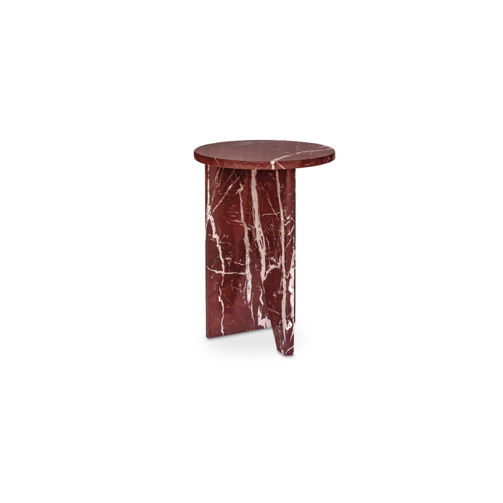 Table d'appoint contemporaine en marbre massif avec plateau rond et base sculpturale audacieuse pour le salon
