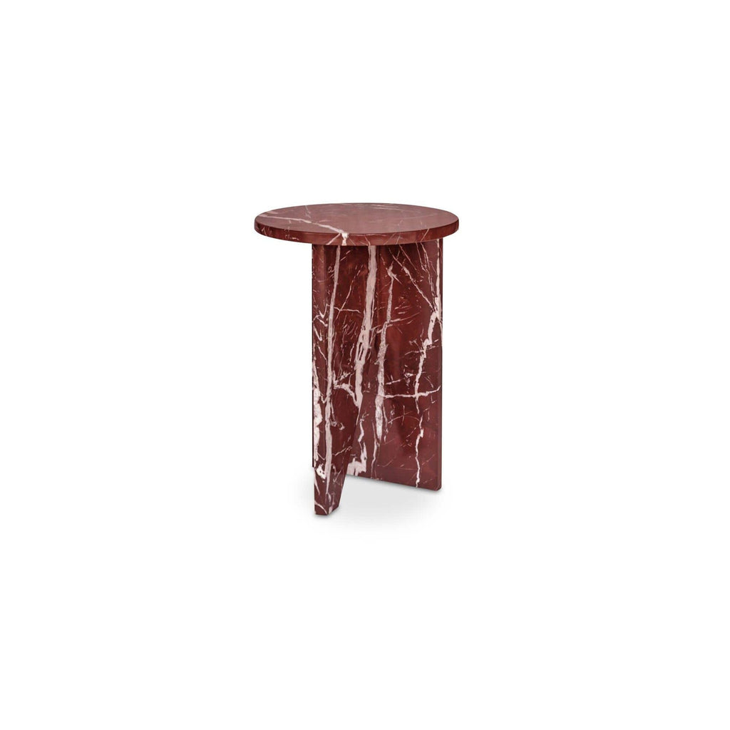 Table d'appoint contemporaine en marbre massif avec plateau rond et base sculpturale audacieuse pour le salon