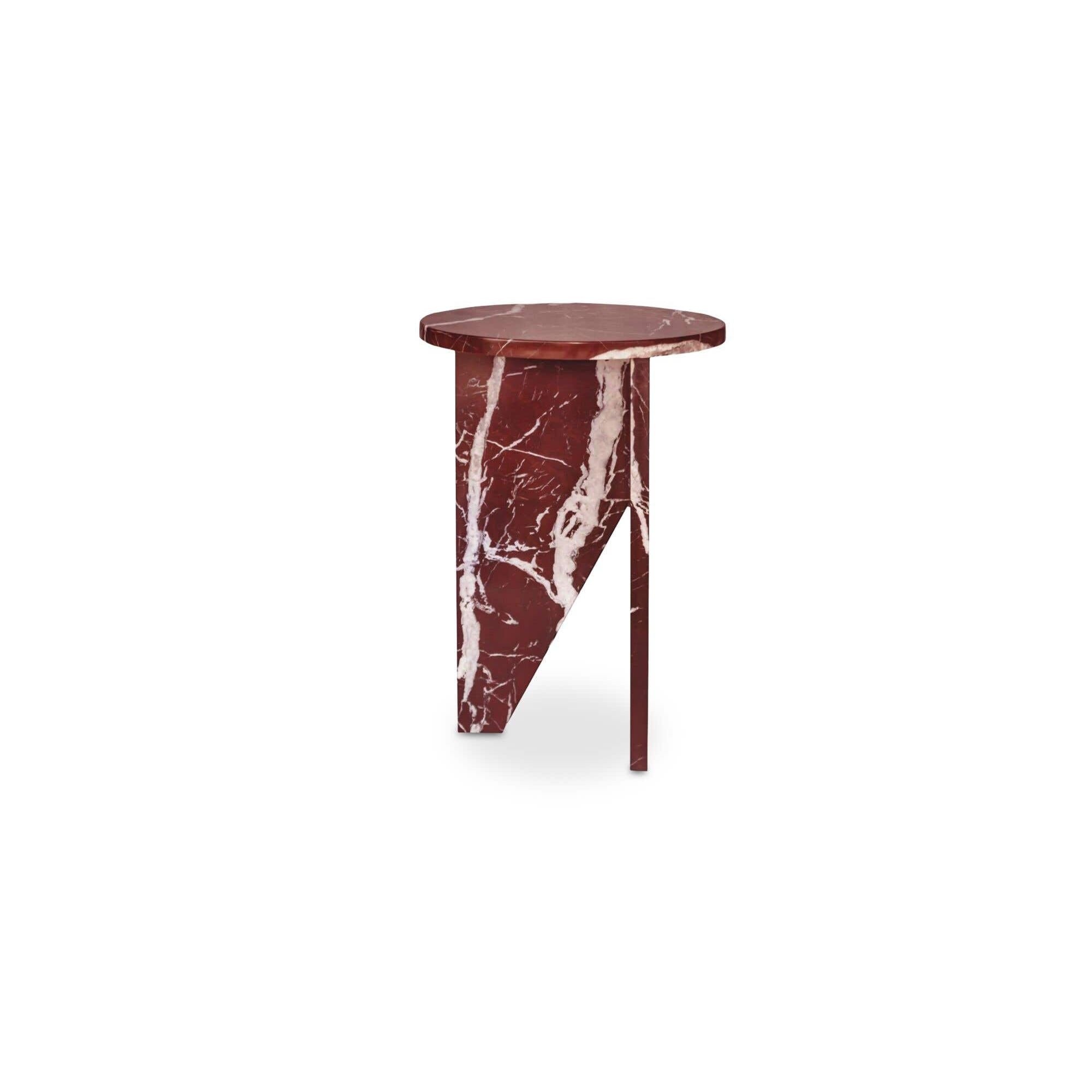 Table d'appoint contemporaine en marbre massif avec plateau rond et base sculpturale audacieuse pour le salon