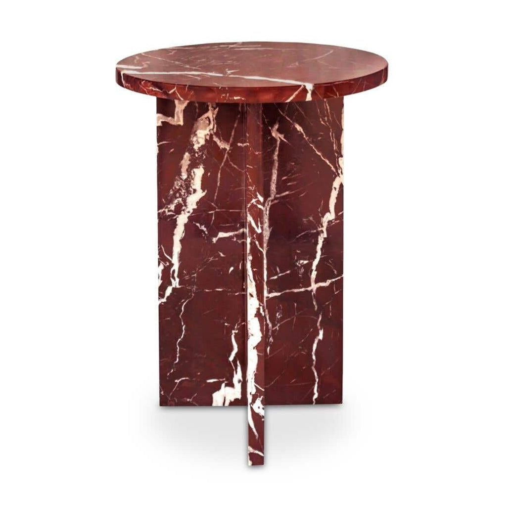 Table d'appoint contemporaine en marbre massif avec plateau rond et base sculpturale audacieuse pour le salon