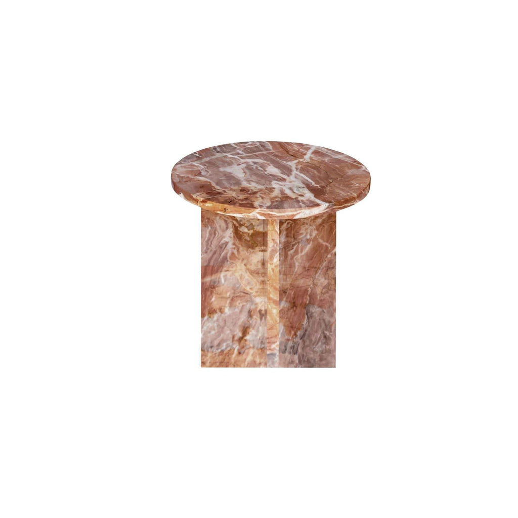 Table d'appoint contemporaine en marbre massif avec plateau rond et base sculpturale audacieuse pour le salon
