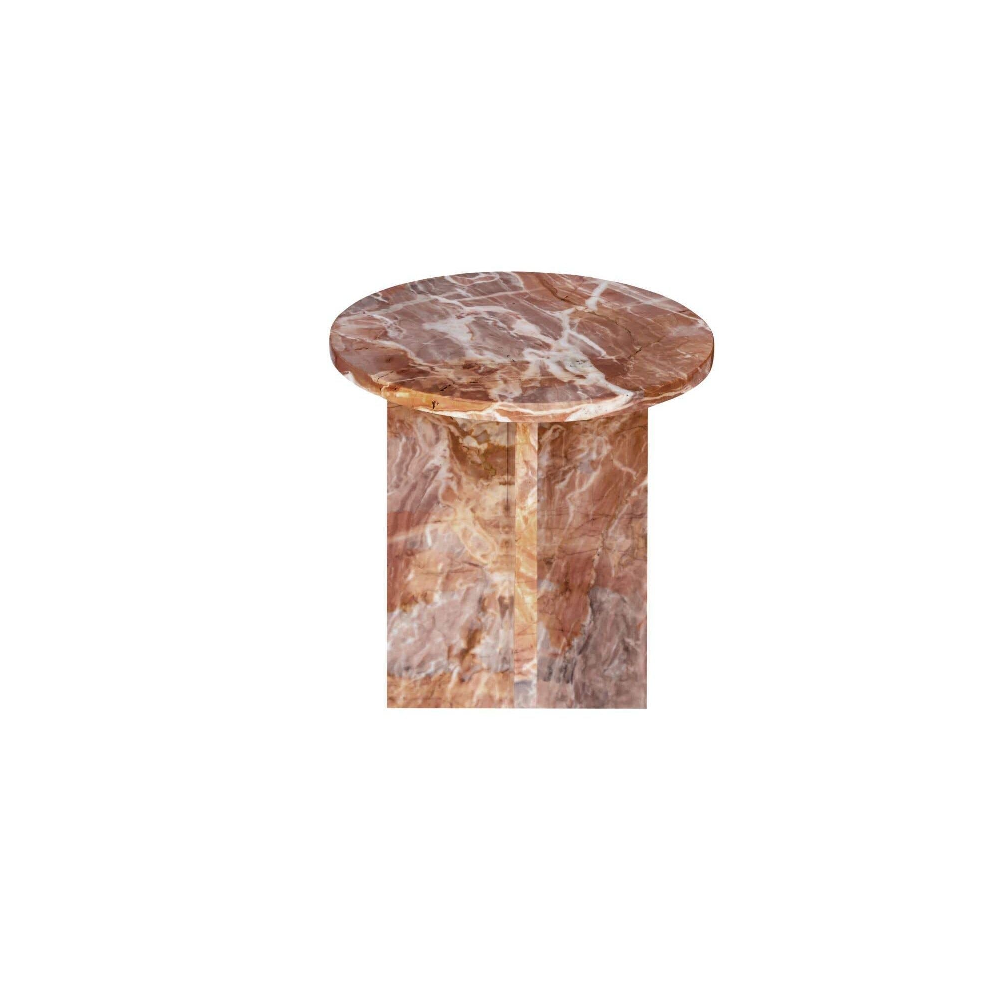 Table d'appoint contemporaine en marbre massif avec plateau rond et base sculpturale audacieuse pour le salon