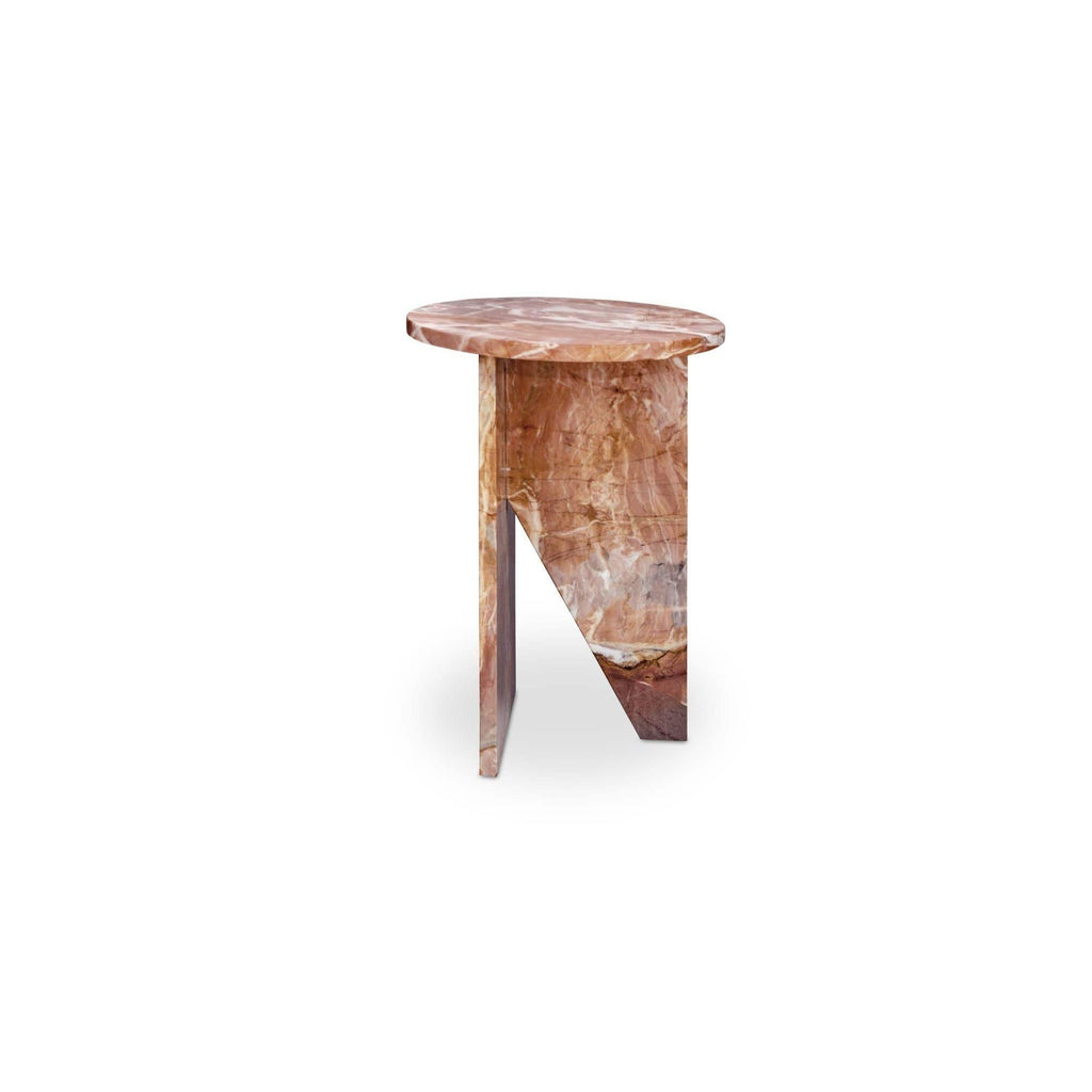 Table d'appoint contemporaine en marbre massif avec plateau rond et base sculpturale audacieuse pour le salon