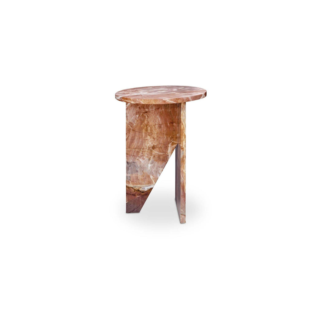 Table d'appoint contemporaine en marbre massif avec plateau rond et base sculpturale audacieuse pour le salon