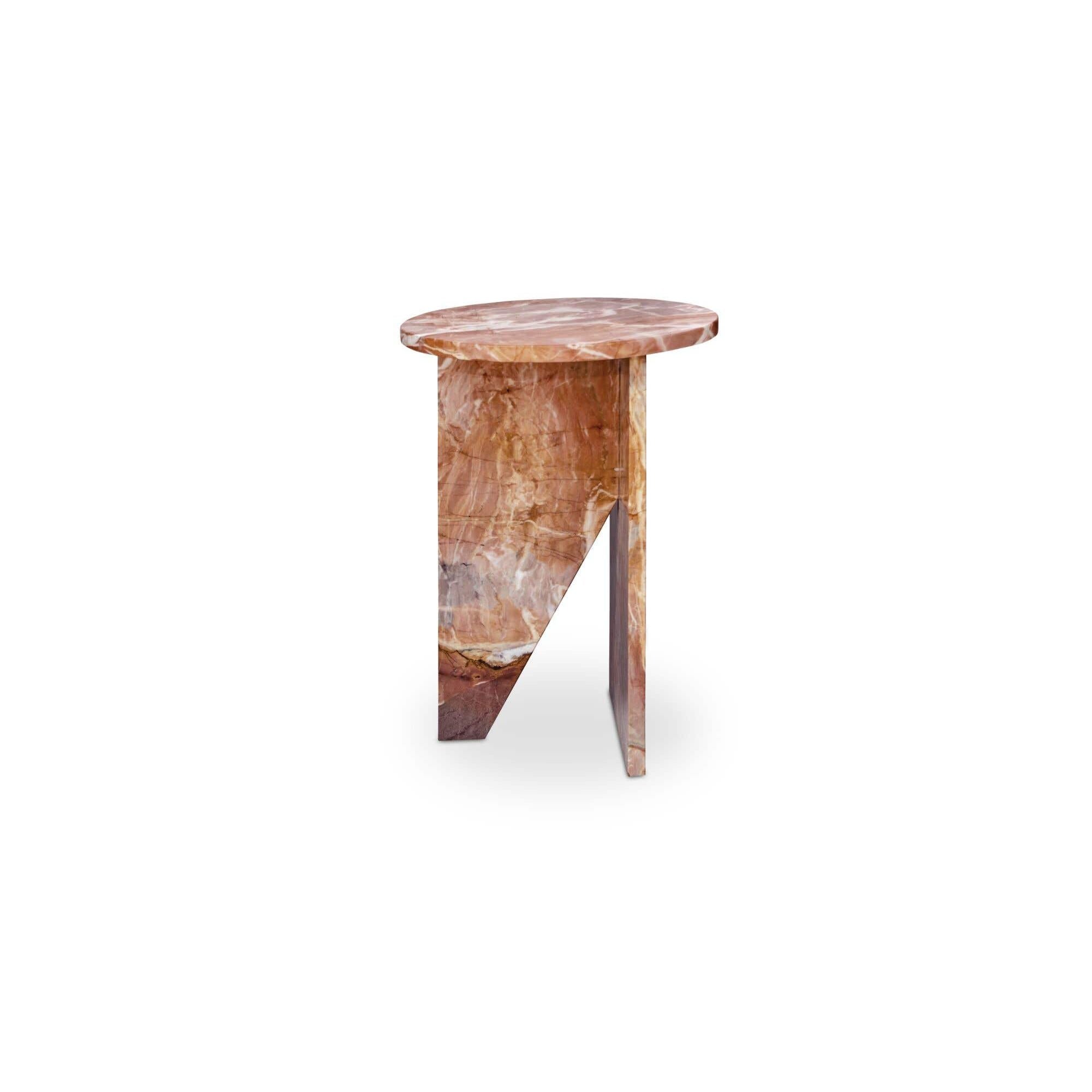 Table d'appoint contemporaine en marbre massif avec plateau rond et base sculpturale audacieuse pour le salon