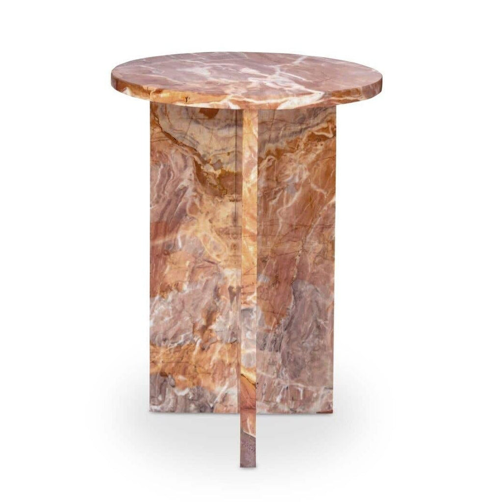 Table d'appoint contemporaine en marbre massif avec plateau rond et base sculpturale audacieuse pour le salon