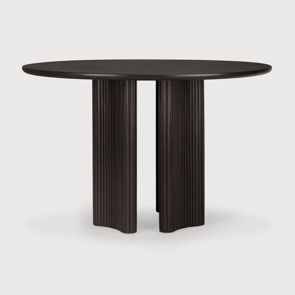 Table de salle à manger éclectique en bois d'acajou avec effet de bâtons empilés ronds et pieds réversibles