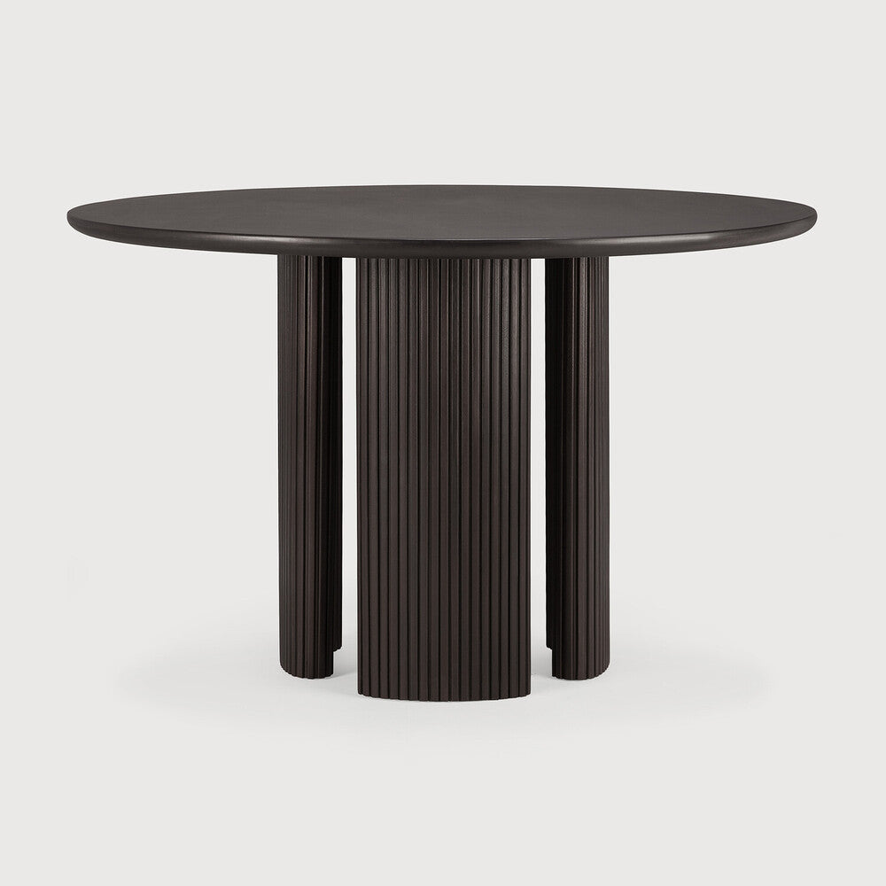 Table de salle à manger éclectique en bois d'acajou avec effet de bâtons empilés ronds et pieds réversibles