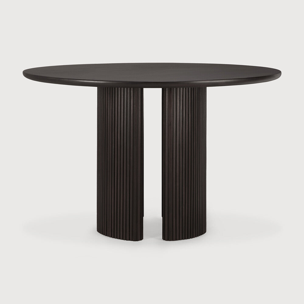 Table de salle à manger éclectique en bois d'acajou avec effet de bâtons empilés ronds et pieds réversibles