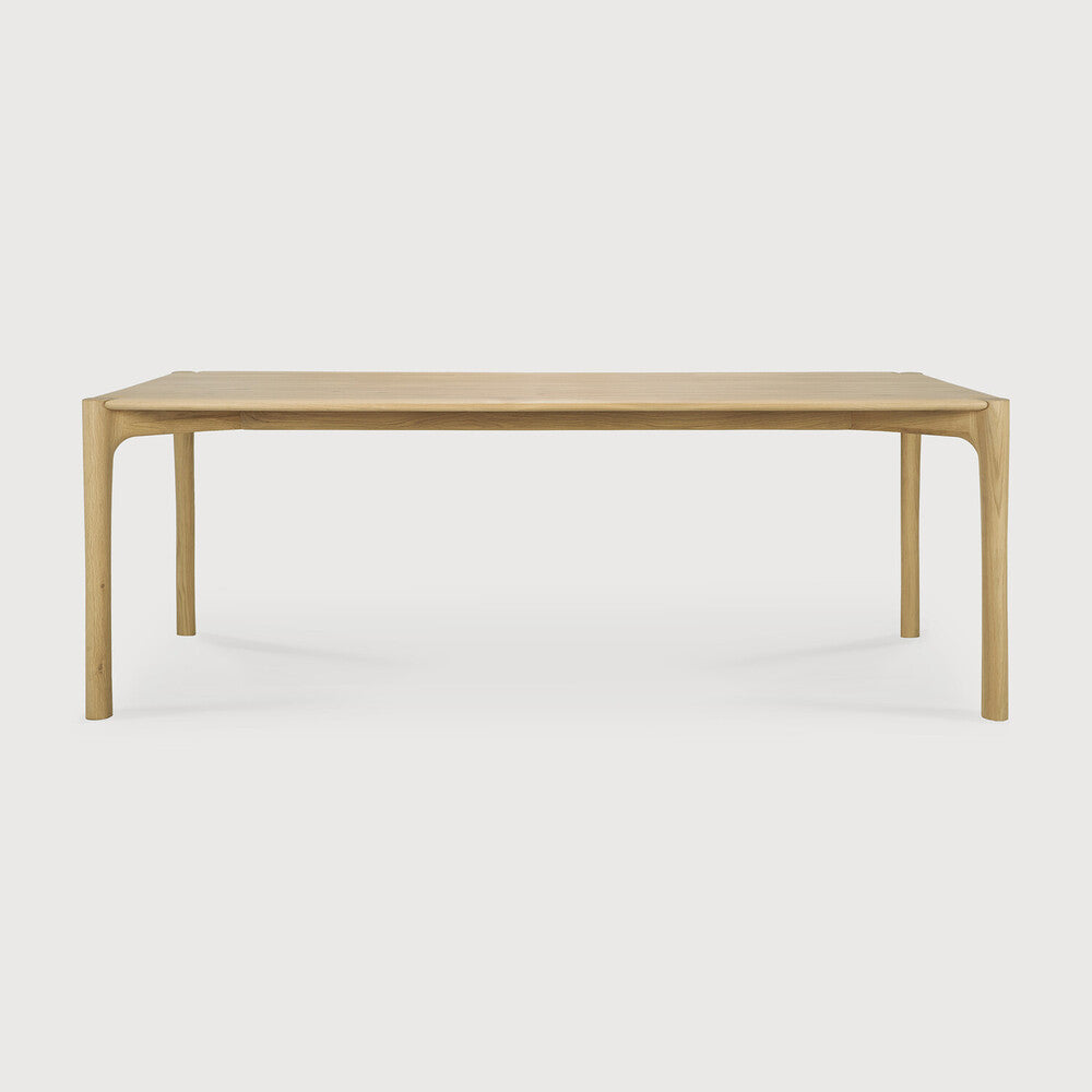 Table de salle à manger organique moderne en bois de chêne avec plateau rectangulaire poli imparfait