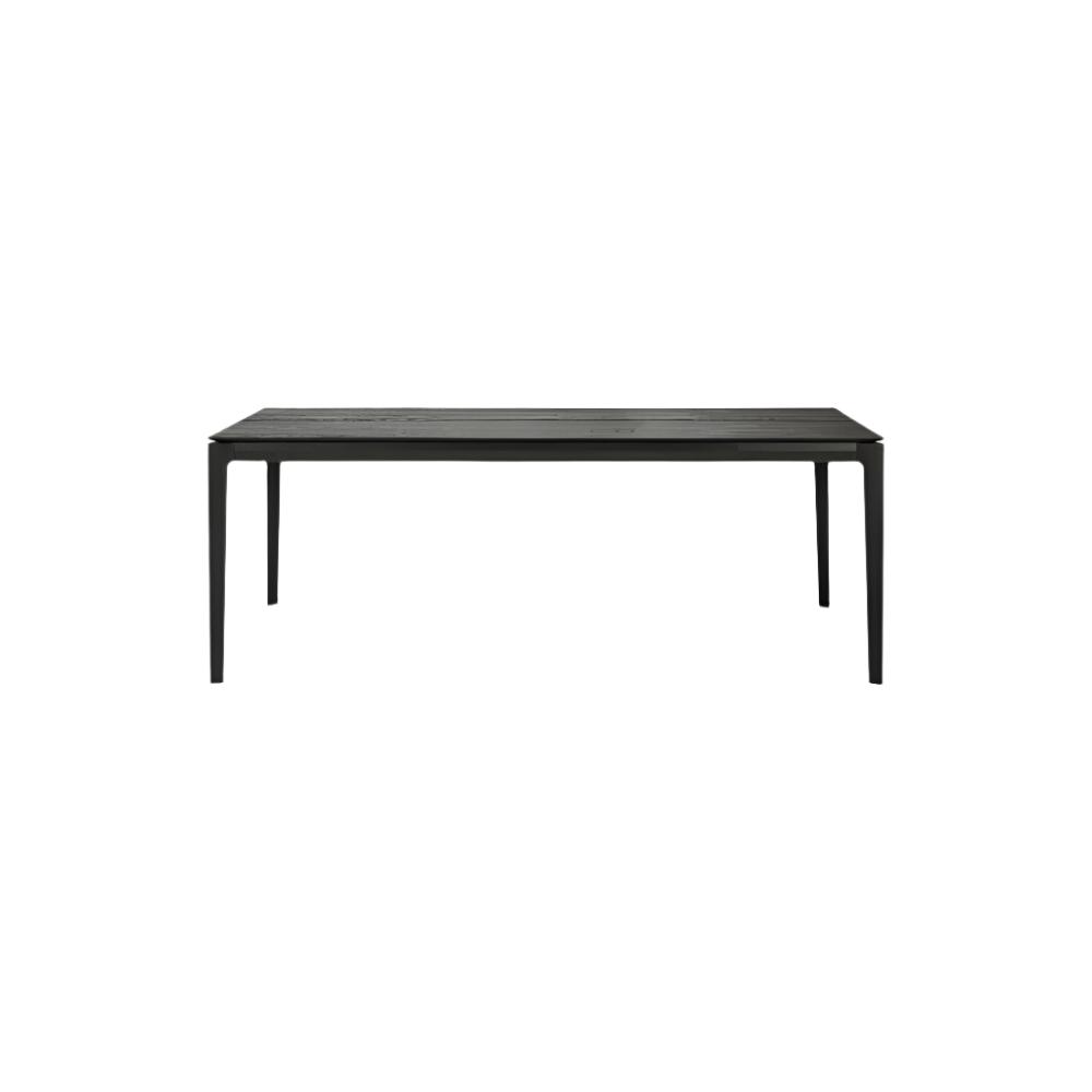 Table à manger extensible contemporaine en chêne massif avec plateau rectangulaire et piètement ajouré pour salle à manger