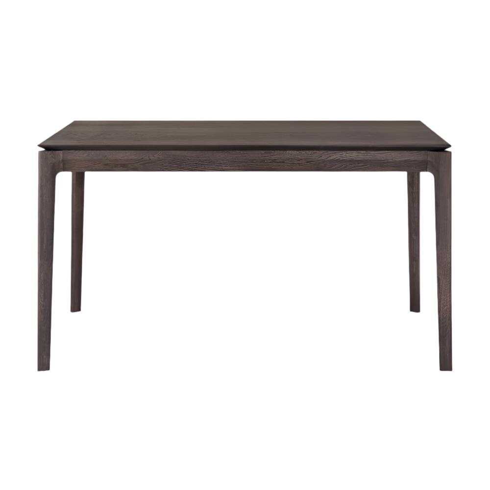 Table à manger extensible contemporaine en chêne massif avec plateau rectangulaire et piètement ajouré pour salle à manger