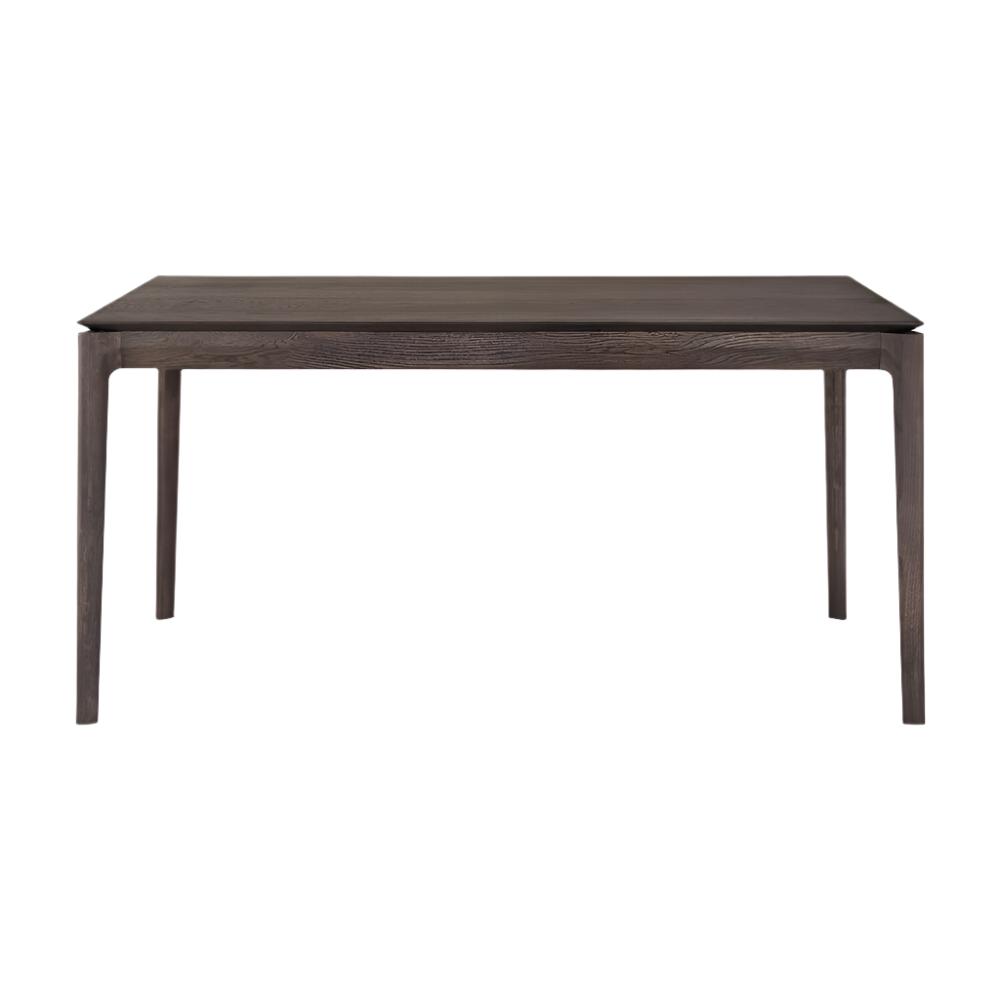 Table à manger extensible contemporaine en chêne massif avec plateau rectangulaire et piètement ajouré pour salle à manger