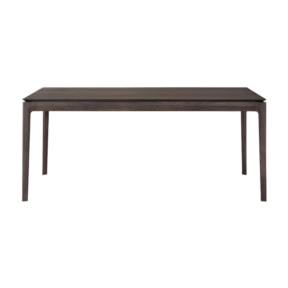 Table à manger extensible contemporaine en chêne massif avec plateau rectangulaire et piètement ajouré pour salle à manger